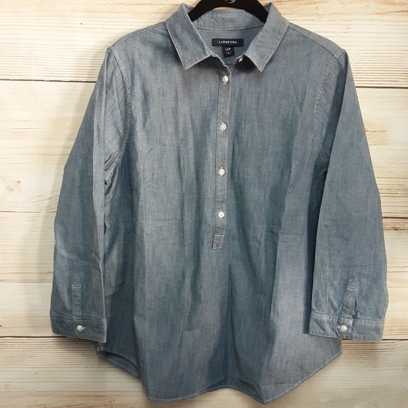 LANDS'END 3/4 Sleeve Chambray Shirt